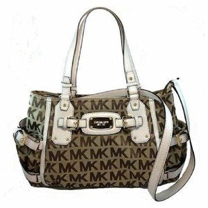 MICHAEL KORS GANSEVOORT LARGE SIGNATURE LOGO BEIGE VANILLA SATCHEL BAG NWT!